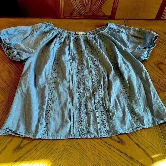 Dressbarn Short Sleeve Blue cutouts design Plus Size Blouse 2XL - Picture 1 of 7